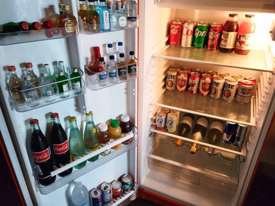 Refrigerator stocked with beer and liquor
